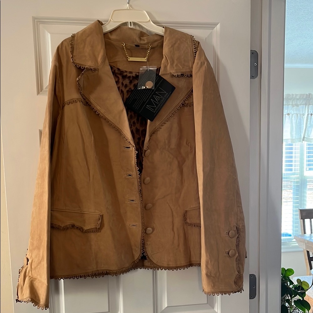 IMAN Tan Blazer Suede-Like Jacket